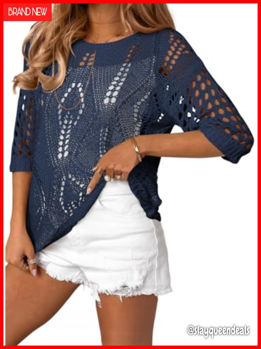 Crochet Hollow Out 3/4 Sleeve Knit Summer Sweater Cover Up